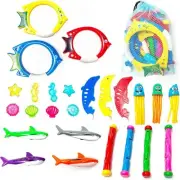 25Pcs Diving Pool Toys Set with Diving Stick Shark Diving Rings Gemstone Dolphin