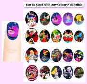 20x ALICE IN WONDERLAND Nail Art Decals + Free Gems Oval Full Cover Cheshire Cat