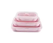 Square Silicone Folding Lunch Box Storage Box sets - PINK