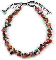 [Avalaya] Multicoloured Cluster GlassCeramic Beaded Cotton Cord Necklace - 60cm LAdjustable, ceramic