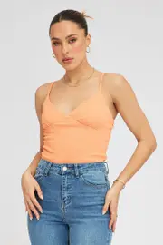 Orange Singlet Top Textured Cotton - Size S, Women's Singlet