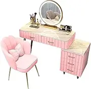 Exquisite Modern Vanity Set with Mirror Stool Dimmable LED Light Drawer Chair and Storage Bedroom Dressing Table Desk