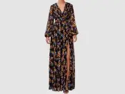 $350 Aidan BY Aidan Mattox Women Black Pleated Chiffon Long A-Line Gown Dress 2