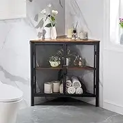 VECELO Corner Cabinet/Table, 3-Tier Shelves with Protection Door, Metal Frame Storage Shelf Organizer for Small Space, Living Room, Kitchen, Bathroom, Set of 1, Brown