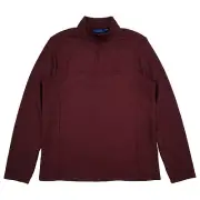 Mens Burgundy Heather Fleece Pullover Quarter Zip Sweater