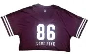 VICTORIA'S SECRET PINK LOGO VARSITY SHORT SLEEVE CROP V-NECK TEE SHIRT XL NWT