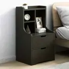 Twilight 2-Drawer Tall Bedside Table with Chest of Drawers and Shelves (Black)