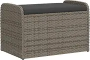 vidaXL Poly Rattan Storage Bench - Grey Loveseat with Cushion, Garden/Patio Outdoor Seating, Weather-Resistant, Easy-Clean