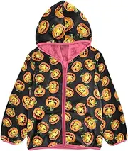 [GuoChe] Girls Sherpa Lined Happy Halloween Gold Pumpkins Toddler Girl Fleece Peach Baby Girl Zip Up Hoodie 3-10T