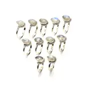 WHOLESALE 11PC 925 SOLID STERLING SILVER WHITE RAINBOW MOONSTONE RING LOT W195
