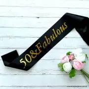 Black '50 & Fabulous' Birthday Party Satin Sash