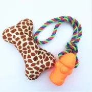 2-PCS | Squeaky Plush & Rope Dog Toys 4 All Size Dogs, Puppy (Tiger Print-Orange