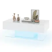 Costway 2-Tier Modern LED Coffee Table w/ 20 Color LED Lights Storage Drawers White
