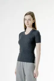 Merinosnug Superfine Merino Scoop Neck Basic Tee, Light Charcoal / L
