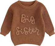 [Xeadoffubio] Baby Girl Autumn Winter Knitted Jumper Knitted Lil/Big Sister Pullover Sister Matching Pullover Outfits Long Sleeve Crew Neck Letter Knitted Jumper Baby Knitwear