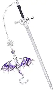 Berirexrion Fantasy Fourth Wing Bookmark - Cool Sward Dragon Book Mark Unique Vintage Tassel Metal Pendant Antique Silver Purple Page Markers Reading Lovers Women Men Teachers Birthday Christmas Gifts