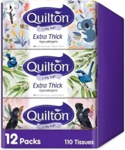 Quilton 3 Ply Extra Thick Facial Tissues Hypo-allergenic (12 boxes),FREE SHIPPIN