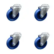 4 Inch SS Solid Polyurethane Wheel Swivel Bolt Hole Caster Set Service Caster