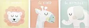 tiny ideas Pastel Animal Canvas Artwork - Be Brave, Be Kind, Be Humble, Gender Neutral Nursery Wall Décor, New and Expecting Parents, Set of 3