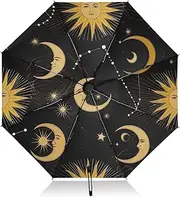 [RPLIFE] Compact Umbrella, Umbrella Strong Windproof, Automatic Open/close, Compact Size for Women Backpacks/Handbags, Golden Sun Moon
