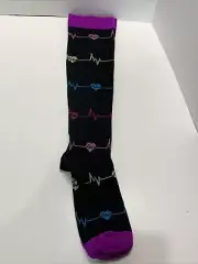 Nurse Compression Socks XL/L 20-30 mm Heart With Heart Monitor Line Black New!