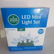 Christmas, Winter Wonder Lane 120 LED Mini light set Cool White Green Wire