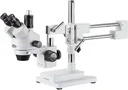 AmScope SM-4TP Professional Trinocular Stereo Zoom Microscope with Simultaneous Focus Control, WH10x Eyepieces, 7X-45X Magnification, 0.7X-4.5X Zoom Objective, Ambient Lighting, Double-Arm Boom Stand