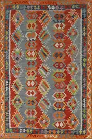 Geometric Kilim Rugs Wool Traditional Kelim Carpets 7x9 ft