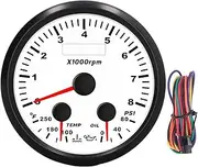 Brilluxa Tachometer Gauge, 85mm Multifunction 8000RPM, Water Temp, Oil Pressure Gauge with Red Backlight for Yacht, RV