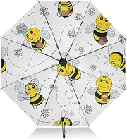 [RPLIFE] Cute Cartoon Bees White Umbrella for Rain, Lightweight Durable Auto Open Close for Women, Travel Umbrellas for Rain and Sun