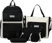 [Generic] Canvas Backpack Large Capacity Students Schoolbag Set Teenage Backpack Handbag Messenger Bag Stationery Bag Kit Book Bag Black