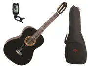 Valencia 1/2 Size Classical Guitar Pack Black C/W Padded Bag & Clip On Tuner