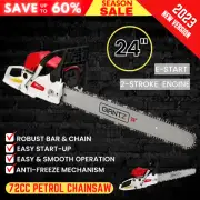 Petrol Commercial Chainsaw 24" Bar Chain Saw E-Start Tree Pruning 72cc