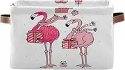 Cute Pink Flamingos Open Storage Bins with Handle, Collapsible Nursery Room Storage, Set of 2