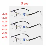 3x Rimless Reading Glasses Men's Black Plastic Frame +1.00 +1.50 to +4.00