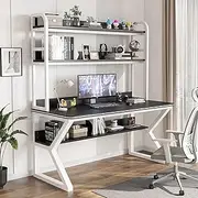 Home Office Computer Desk with Hutch Bookshelf and Study Work Table,Functional and Stylish Workstation for Adults and Students