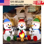 6 FT Long Christmas Inflatable Snowman with Campfire Built-in LEDs Outdoor Gift
