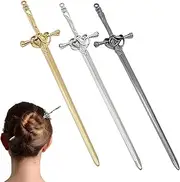 Tavvke 3 Pcs Metal Sword Hair Sticks, Vintage Hair Chopsticks, Elegant HairPins for Women & Girls, Classic Chinese Style Accessories (Silver, Gold, and Black)