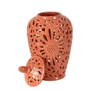Belle Positano Ceramic Ginger Jar Storage w/ Lid Decor Small 36x19.5cm Orange