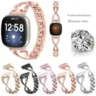 Bling Rhinestone Stainless Steel Metal Watch Band Strap For Fitbit Versa 3/Sense