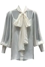 [Costarellos] SLOANE SILK-CHIFFON BLOUSE FR 44 WHITE