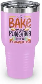 Teegarb Letter Blanket 30oz Tumbler Stainless Steel Colors Humorous I Bake Because Punching People Is Frowned Sarcastic Humorous Baking Enthusiasts Chefs Food Women Men 30oz / Light Purple