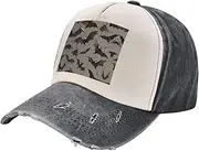 [pvinnk] Halloween Bats Grey Print Distressed Baseball Cap Adjustable Hat with Classic Unisex Style for All Seasons