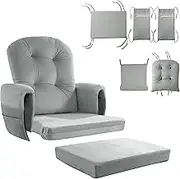 Glider Rocker Replacement Cushions 5 PCS with Storage Side Pocket, Velvet Fabric, Foam & Microfiber Filling, Non-Slip & Washable,Thickened & Supportive for Glider Rocking Chair-Light Grey