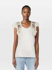 Ecru Crystal Embellished Top