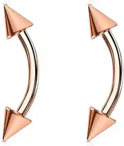 [Jewel Barrel] 2pc Curved Barbells Eyebrow Piercing Bars Rook Daith Banana Body Jewellery Bar 16G (1.2mm) 6mm, 8mm 10mm 12mm Length with 3mm Cones Spike Pair