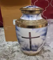 Heavenly Cross Cremation Urn 10" x 6" Funeral Ashes Cross In The Sky Clouds