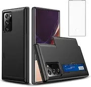 Asuwish Phone Case for Samsung Galaxy Note 20 Ultra Glaxay Note20 Plus 5G with Tempered Glass Screen Protector and Card Holder Wallet Cover Gaxaly Notes 20Ultra Note20+ U + 20+ Twenty Not S20 Black
