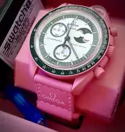 OMEGA X SWATCH SpeedMaster MoonSwatch MISSION TO THE PINK MOONPHASE Available