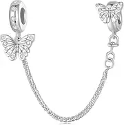 [luvhaha] Butterfly Safety Chain Charms with 2 Rubber Spacer Stoppers Charms 925 Sterling Silver Beads fit Pandora Charms Bracelet for Women, Sterling Silver